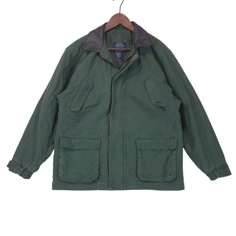 Faded Glory Canvas Quilted Field Jacket Boys 14/16 Olive Faux Leather Collar Y2K